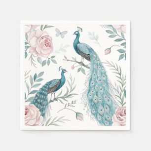 Eleganter Pfau Blumen Vintage (8) Serviette