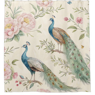 Eleganter Pfau Blumen Vintage (9) Duschvorhang