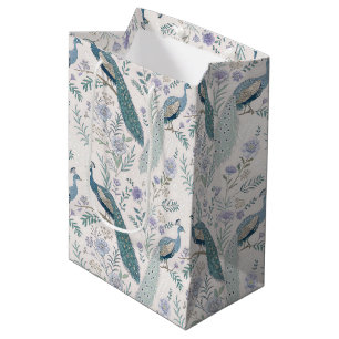 Eleganter Pfau Blumen Vintage (9) Mittlere Geschenktüte