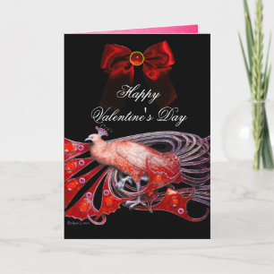 ELEGANTER PFau, EDELSTEINE, ROTE SCHLEIFE, Valenti Feiertagskarte