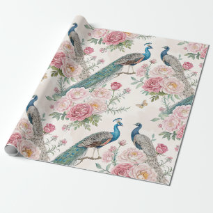 Eleganter Pfau Floral Vintage (10) Geschenkpapier