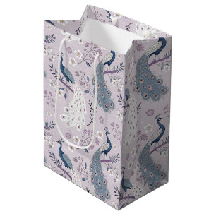 Eleganter Pfau Floral Vintage (10) Mittlere Geschenktüte