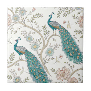 Eleganter Pfau Floral Vintage (11) Fliese