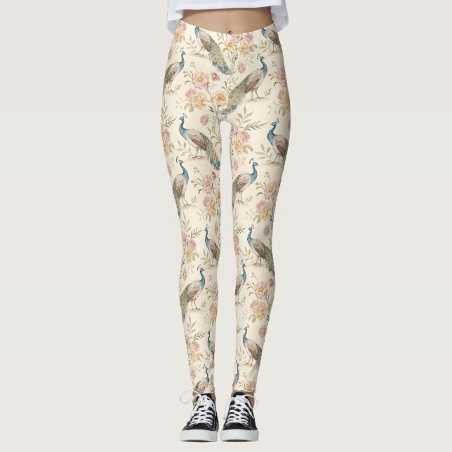 Eleganter Pfau Floral Vintage (11) Leggings (Vorderseite)