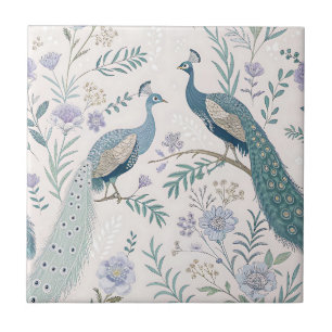 Eleganter Pfau Floral Vintage (12) Fliese