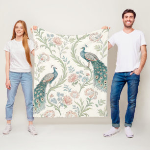 Eleganter Pfau Floral Vintage (1) Fleecedecke