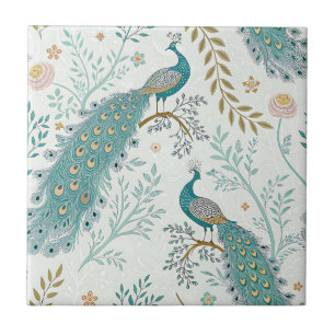 Eleganter Pfau Floral Vintage (21) Fliese
