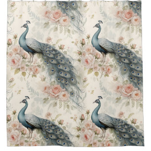 Eleganter Pfau Floral Vintage (2) Duschvorhang