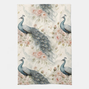 Eleganter Pfau Floral Vintage (2) Geschirrtuch