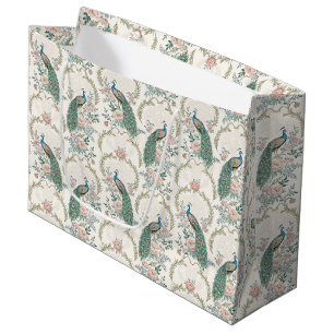 Eleganter Pfau Floral Vintage (2) Große Geschenktüte