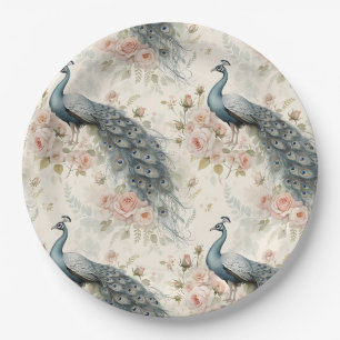 Eleganter Pfau Floral Vintage (2) Pappteller