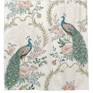 Eleganter Pfau Floral Vintage (3) Duschvorhang