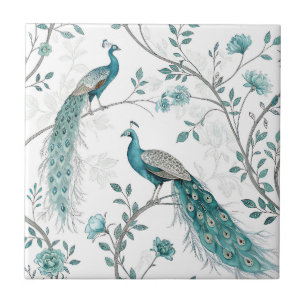 Eleganter Pfau Floral Vintage (3) Fliese