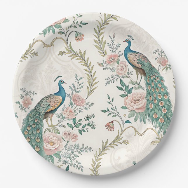 Eleganter Pfau Floral Vintage (3) Pappteller (Vorderseite)