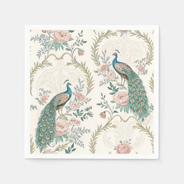 Eleganter Pfau Floral Vintage (3) Serviette (Vorderseite)