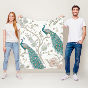 Eleganter Pfau Floral Vintage (4) Fleecedecke