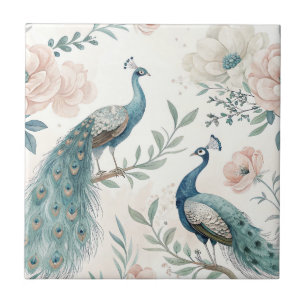 Eleganter Pfau Floral Vintage (4) Fliese