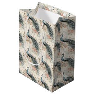 Eleganter Pfau Floral Vintage (4) Mittlere Geschenktüte