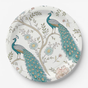 Eleganter Pfau Floral Vintage (4) Pappteller