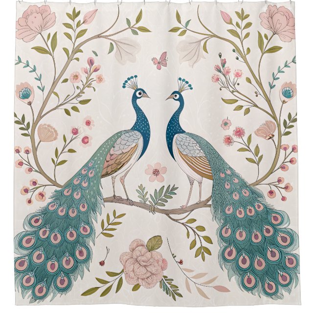 Eleganter Pfau Floral Vintage (5) Duschvorhang (Vorderseite)