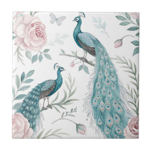 Eleganter Pfau Floral Vintage (6) Fliese