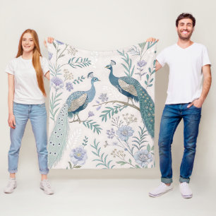 Eleganter Pfau Floral Vintage (7) Fleecedecke
