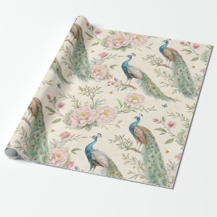 Eleganter Pfau Floral Vintage (7) Geschenkpapier