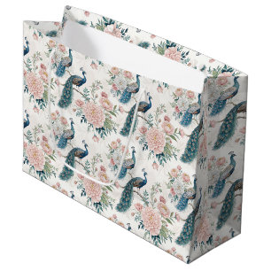 Eleganter Pfau Floral Vintage (8) Große Geschenktüte