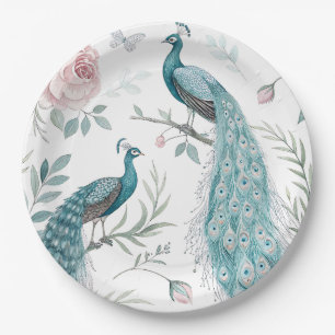 Eleganter Pfau Floral Vintage (8) Pappteller