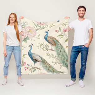 Eleganter Pfau Floral Vintage (9) Fleecedecke