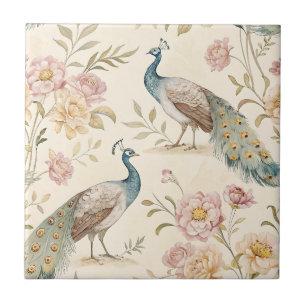 Eleganter Pfau Floral Vintage (9) Fliese