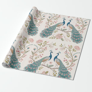 Eleganter Pfau Floral Vintage (9) Geschenkpapier