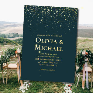 Eleganter Pfau Grün Blau Goldfolie Hochzeit Folieneinladung