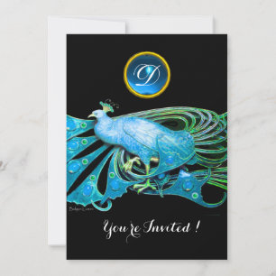 ELEGANTER PFau IN BLAU SCHWARZ TEAL HOCHZEITSPARTY Einladung