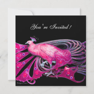ELEGANTER PFau IN FUCHSIA, ROSA UND SCHWARZ Einladung