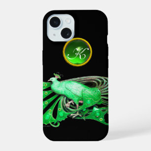 ELEGANTER PFau IN GRÜN, SMARAGD-MONOGRAMM iPhone 15 Hülle