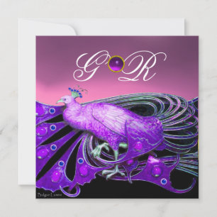 ELEGANTER PFau IN LILA, ROSA HOCHZEITSMONOGRAMM Einladung