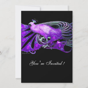 ELEGANTER PFau IN LILA, SCHWARZE HOCHZEITSPARTY Einladung