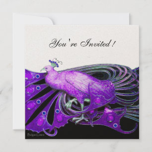 ELEGANTER PFau IN PURPLEM SCHWARZ Metallisch Einladung