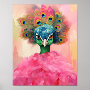 Eleganter Pfau in rosa Pelz Tierfreude Kunst Poster