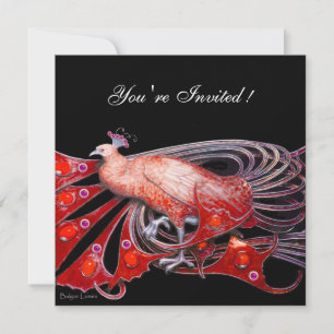 ELEGANTER PFau IN ROT UND SCHWARZ Einladung