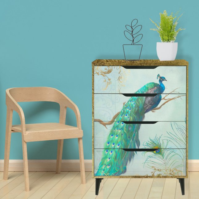 Eleganter Pfau n Feathers Blue Gold Decoupage Seidenpapier (Von Creator hochgeladen)