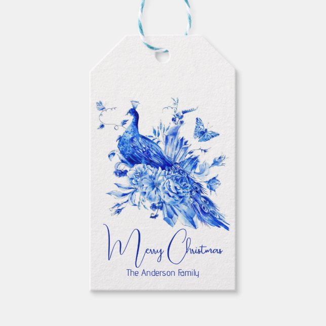 Eleganter Pfau Personalisierter Weihnachtsgeschenk Geschenkanhänger (Vorderseite)