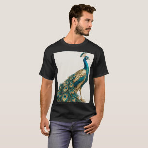 Eleganter Pfau Poster in Türkis und Gold T-Shirt
