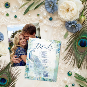 Eleganter Pfauen-Foto-Bogen-Hochzeit QR TLW26 RSVP Karte