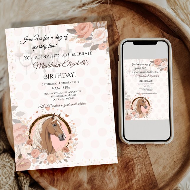 Eleganter Pferde-Geburtstag  Einladung (Celebrate in style with this charming birthday invitation featuring a beautiful horse design. 
)