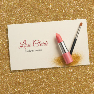 Eleganter Pfirsich-Lippenstift Gold-Glitter-Makeup Visitenkarte