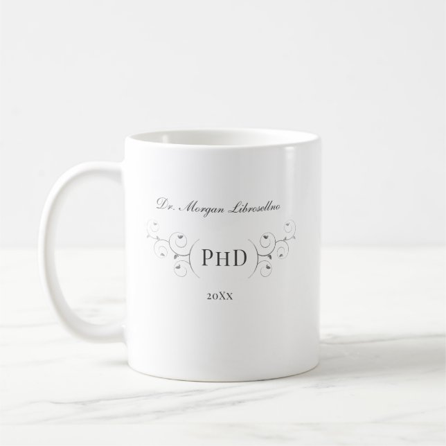 Eleganter PhD Gray Silver Abschluss Kaffeetasse (Links)