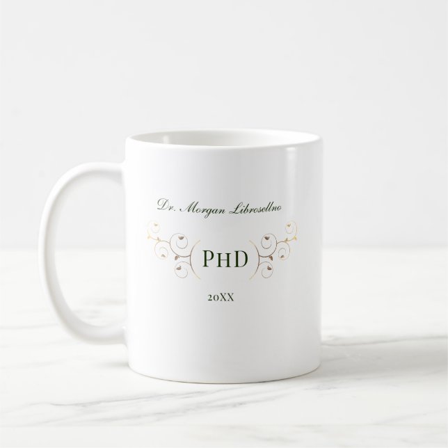 Eleganter PhD Green Gold Abschluss Kaffeetasse (Links)