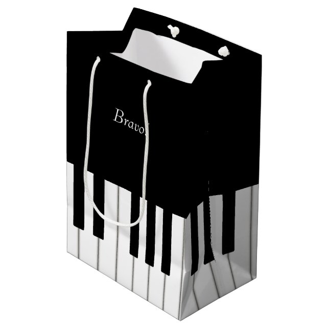 Eleganter Piano Keyboard Individuelle Name & Messa Mittlere Geschenktüte (Vorderseite Schrägansicht)